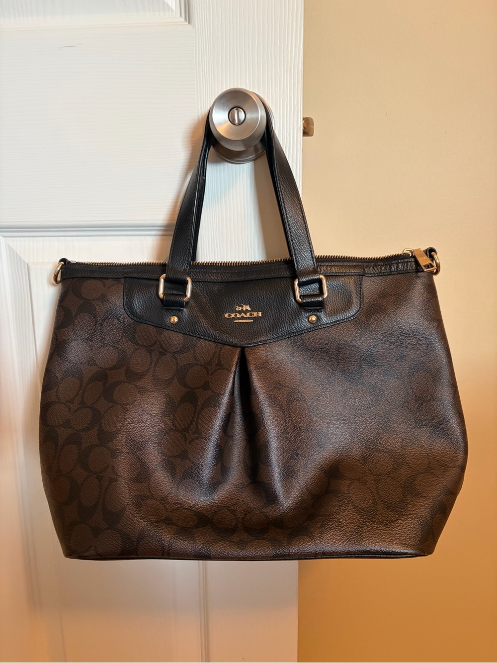 Coach Brown and Black Signature Tote - Picture 2 of 9